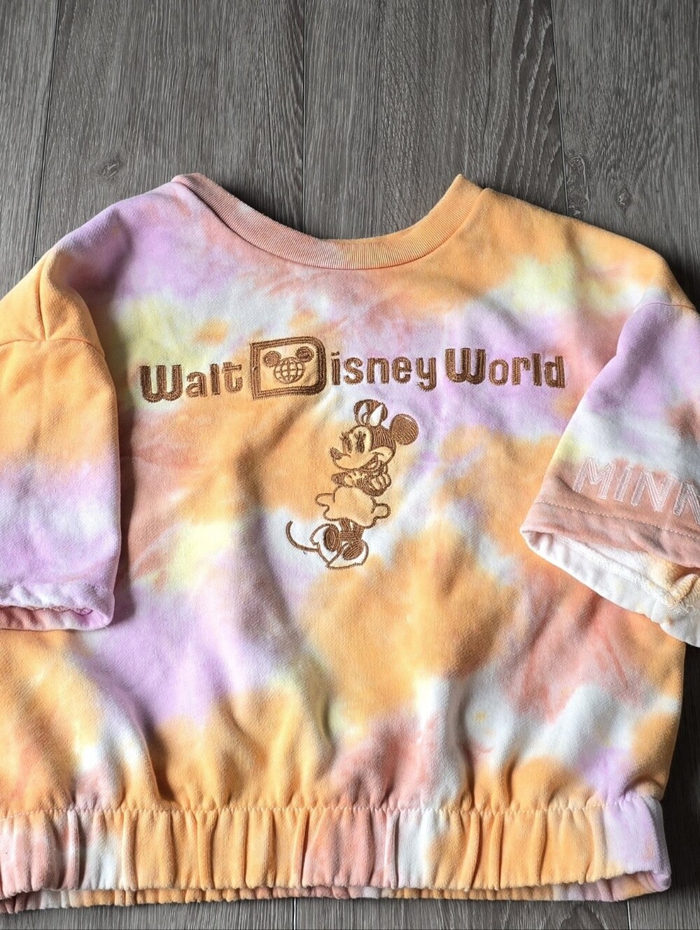 Walt Disney World Minnie Mouse Pastel Tie Dye Cropped Pullover Sweatshirt Size L
